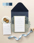 classic dusty blue laser cut wedding invitations with gold mirror CWIL72